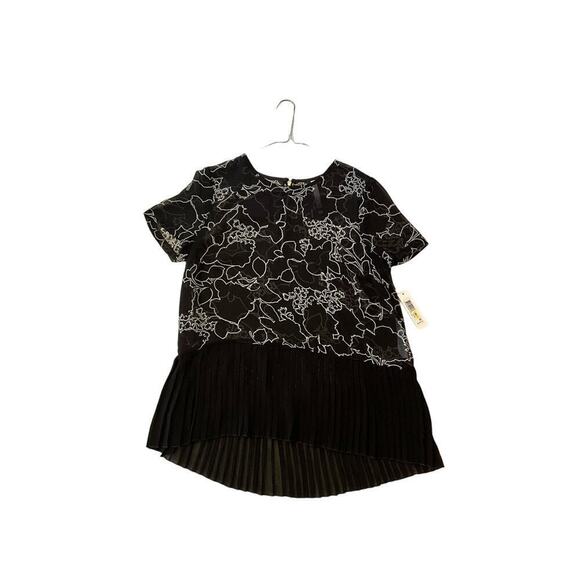 Kensie Blouse Top Women's SZ M Black Geometric Short Sleeve Round Neck Polyester - Picture 7 of 7